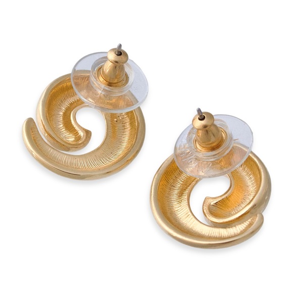 Vintage Monet Gold Plated Spiral Stud Earrings Large Chunky Swirl Studs - Picture 5 of 5